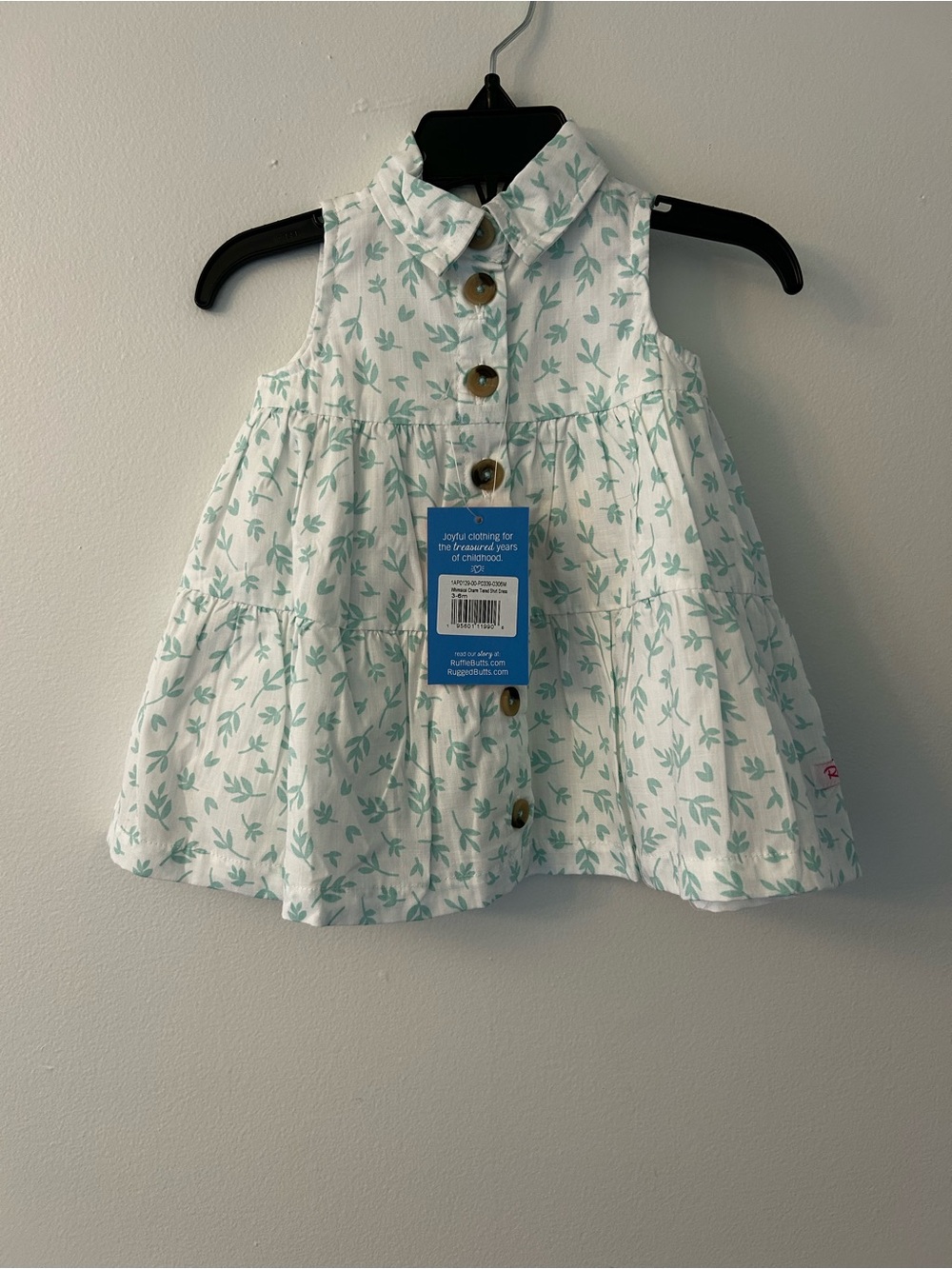 Ruffle Butts White Dress with Mint Leaf Print